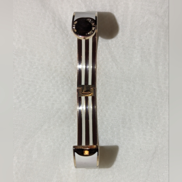 Henri Bendel Hinged Cuff Bracelet White Enamel and Gold EUC - Picture 2 of 10